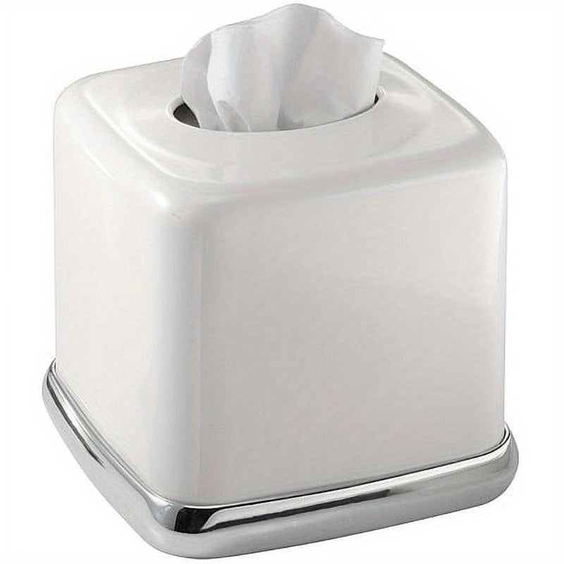 York Lyra Bathroom Tissue Box Holder - Vanity Organizer with, No Tools Needed, Modern Minimalist design, Compatible with Facial Tissues - White (5.75x5.75x5.5 Inches) - Bathroom Countertop Decor, Home Organization, Contemporary Style, Highquality