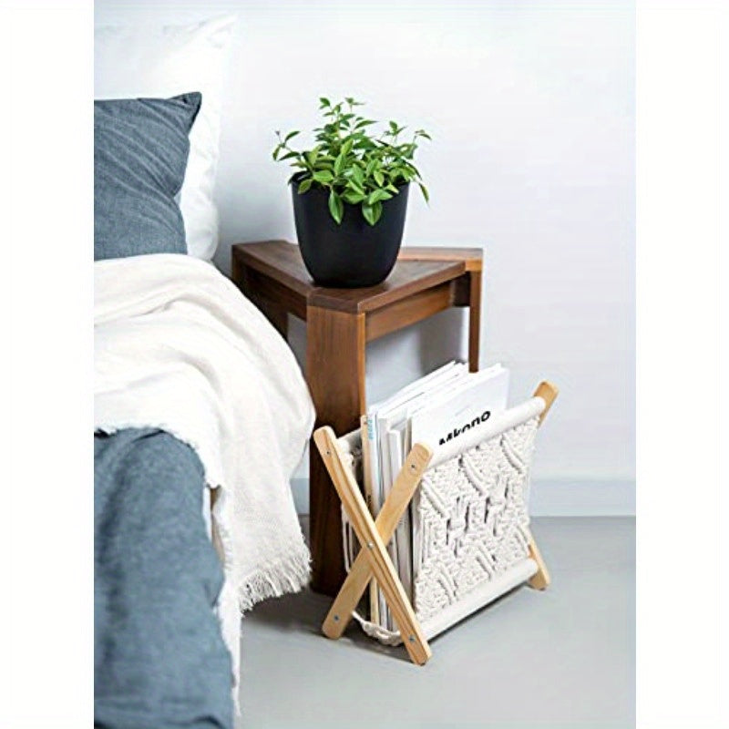 Boho Chic Macrame Magazine Rack and Tissue Box Set - Ivory, Round Shape, Perfect for Bathroom, Bedroom, Dresser, Living Room, Office, Dorm Decor, Bathroom Decor|Boho Chic Style|Woven Texture, Bathroom Decorations