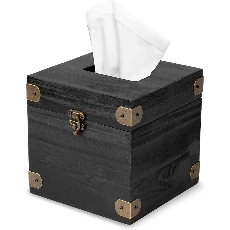 5 x 6 Rustic Tissue Box Holder Hinged Lid Tissue Dispenser for Bathroom Living Room Bedroom Black Weathered Wood