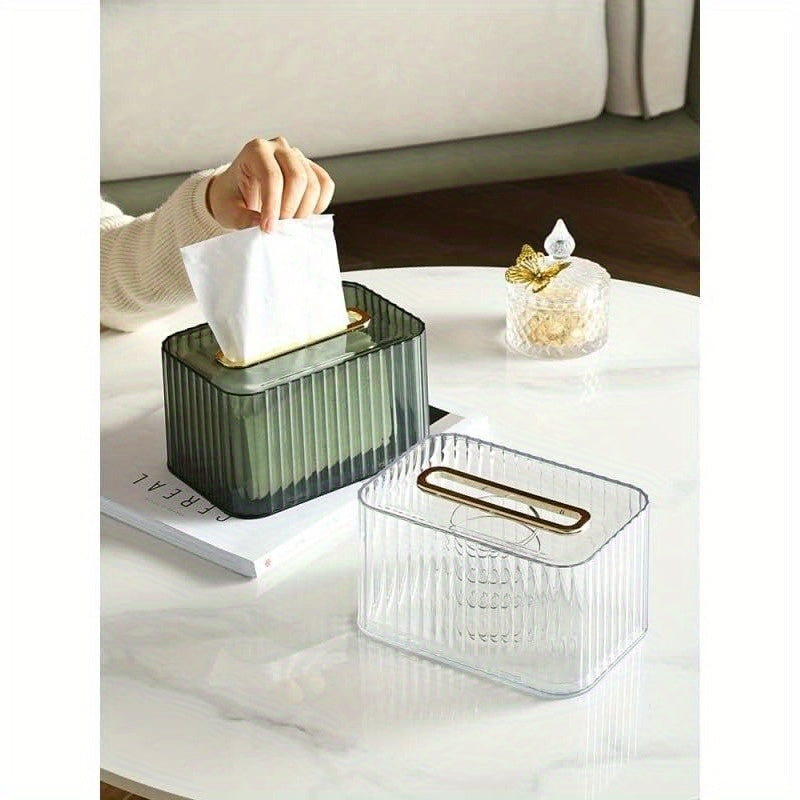 Clear Tissue Box Cover with Golden Handle - Elegant Rectangular Design for Home, Bathroom, Bedroom & Dresser - Durable & Stylish Organizer, Bathroom Organizers And Storage, Decorative Tissue Holder, Sleek Organizer, Smooth Finish