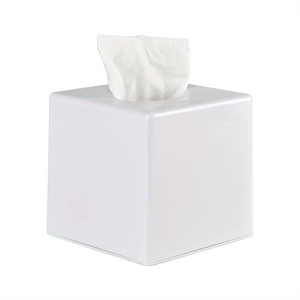 Modern Square Tissue Box Cover - Durable Plastic Bathroom & Home Decor Organizer for Vanity, Countertop, Dresser, Nightstand, Office - White, Bathroom Organizers And Storage, Minimalist Design, Smooth Finish, Quality Materials