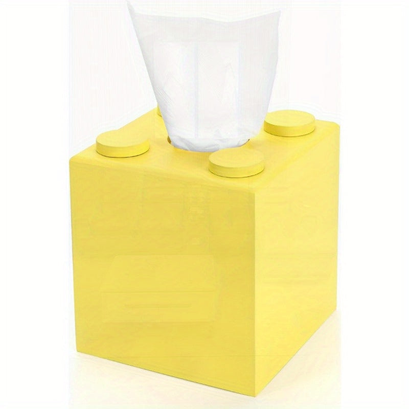 Wood Tissue Box Cover Tissue Box Cover Square Building Blocks Tissue Box Holder with SlideOut Bottom Cute Home Decor for Bathroom Living Room Office Kitchen Yellow Small