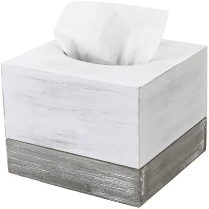 MyGift Rustic Graywashed Wood Tissue Box Holder Cover - Farmhouse Bathroom Decor with Slide-Out Refill Panel, Decorative Toilet Paper Organizer, Fits Standard Tissues, Durable Wood Construction for Home or Commercial Use, Space-Saving Design (Graywash