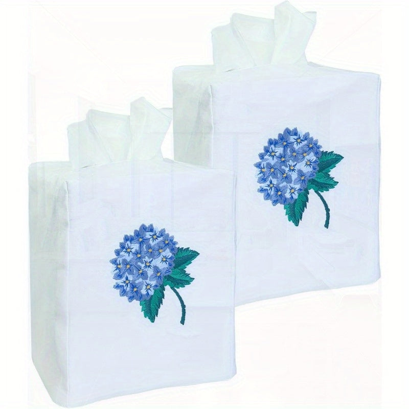 Fabric Tissue Box Cover Set of 2 Vintage Floral Embroidery Hydrangea Tissue Holder Bouquet Wrapping Bag Car Tissue Holder Tissues Box Cover Square 5.9 X 5.9 X 7 White Square Tissue Box Cover